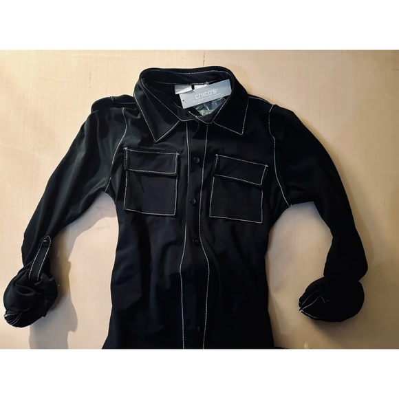 Chico's Women's Travelers Shirt Dress in Black Button Sleeve Size: 0 NWT - Picture 5 of 6